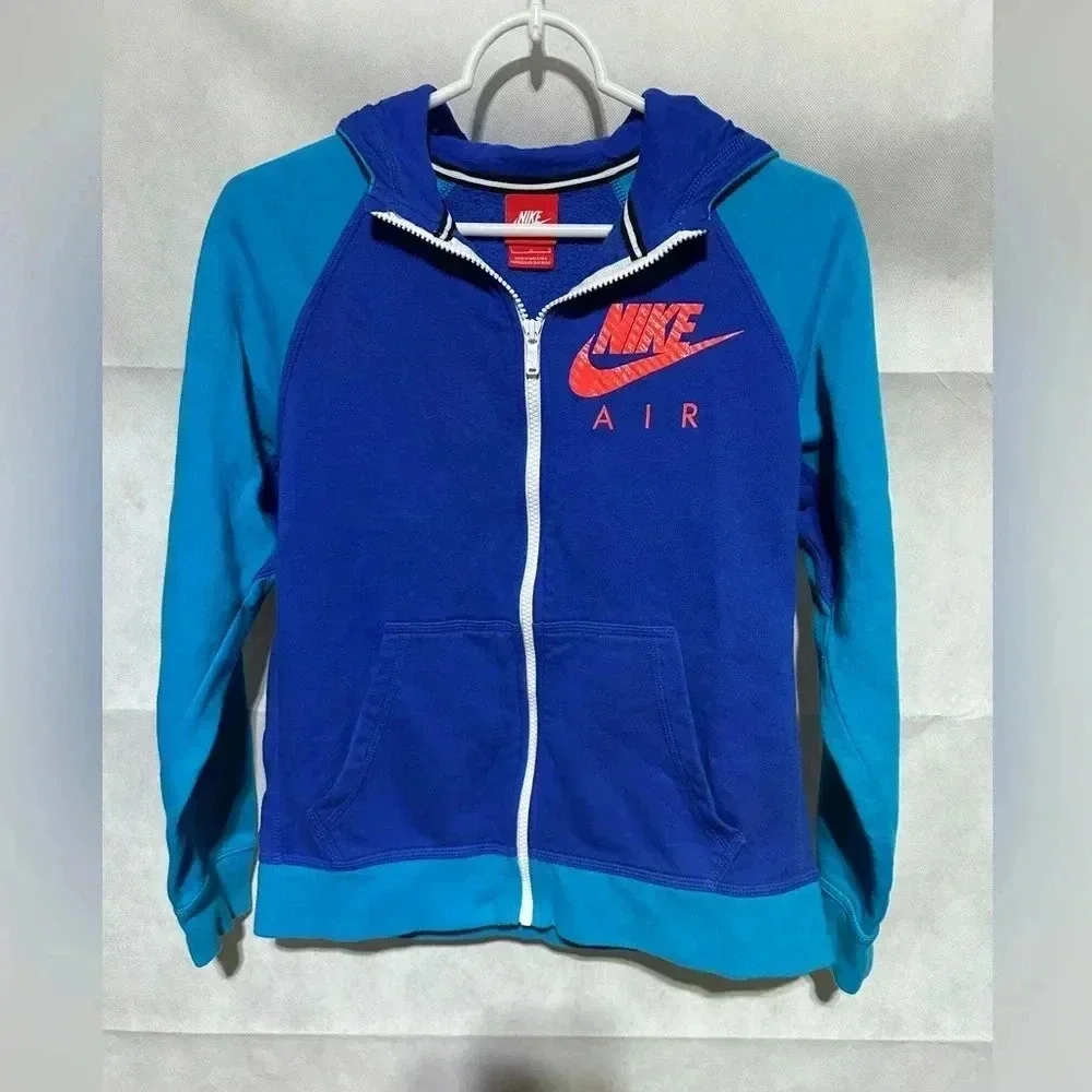 NIKE AIR FULL ZIP COLOR BLOCK HOODIE YOUTH LARGE BLUE SWEATSHIRT LONG SLEEVE